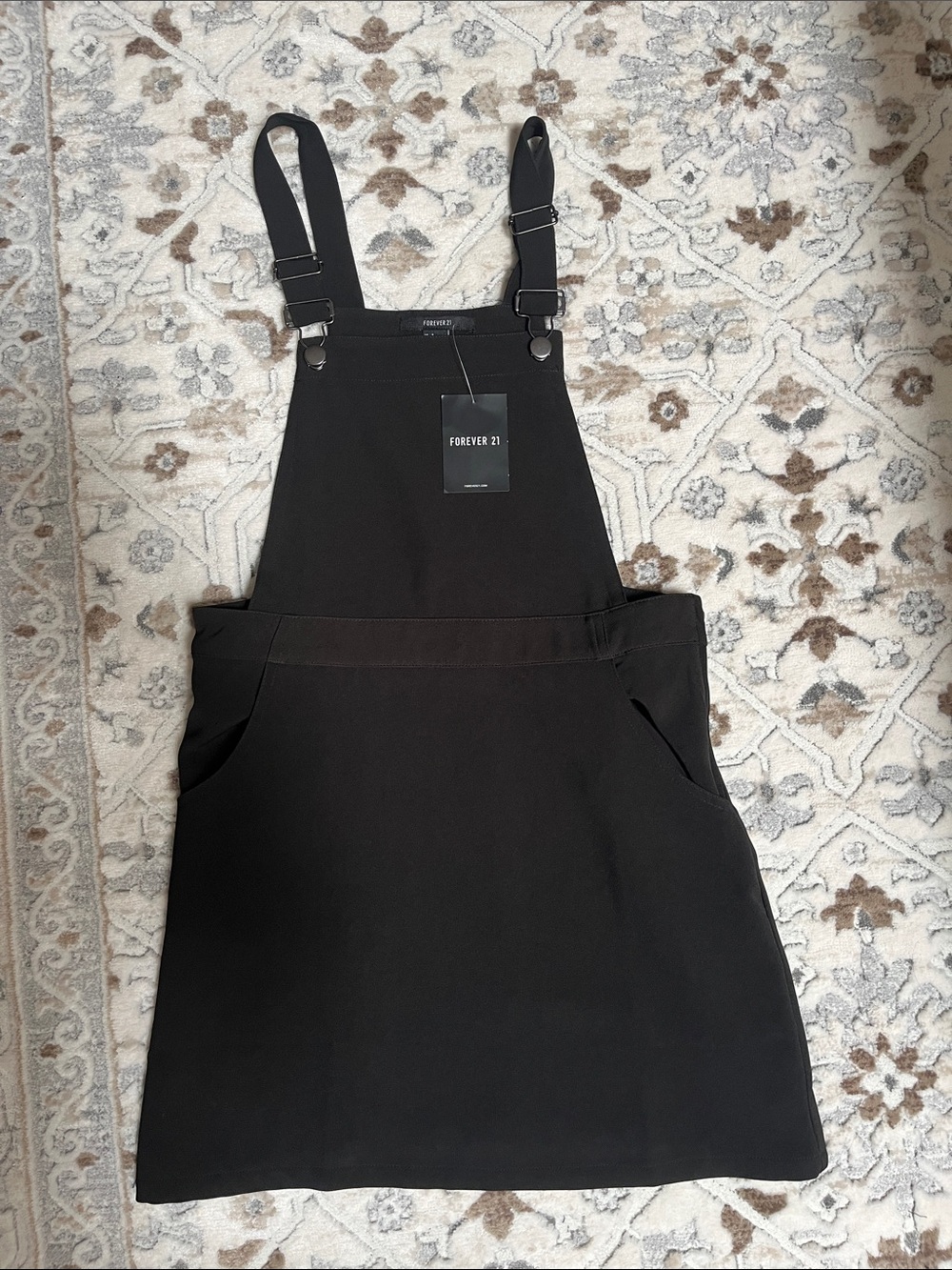 Forever 21 Black Overall Pinafore Dress with Adjustable Straps
